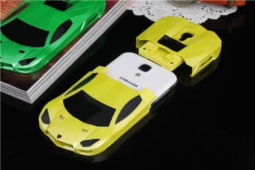 New 3D Luxury Fast Race Car Case for Samsung Galaxy S4 i9500 M919 i545 i337 White Black Red Orange Green Pink or Yellow Stand Cover + Screen Protector (Black)
