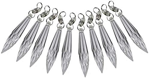 10 x Clear Chandelier Drops Transparent Droplets Cut Glass Crystals Beads Christmas Tree Ornaments Vintage Wedding Wishing Decorations Prisms Antique Light Spare Parts Crafts (76mm 32-Facet Icicle)