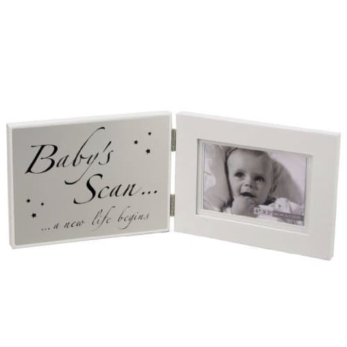 Double White MDF Frame Baby's Scan& Matt Silver Plaque Precious Photo Frame by The Emporium Christening Gifts