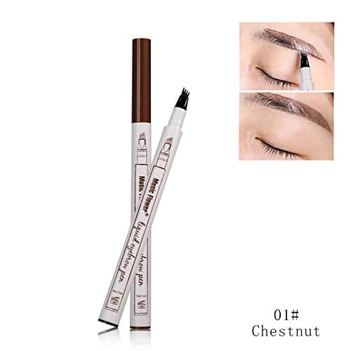 Tiikii Liquid Eyebrow Pen 4 Tips, Waterproof Brow Gel Ink Tattoo Pen with Four Forks Like Microblading for Eyes Makeup (Chestnut)