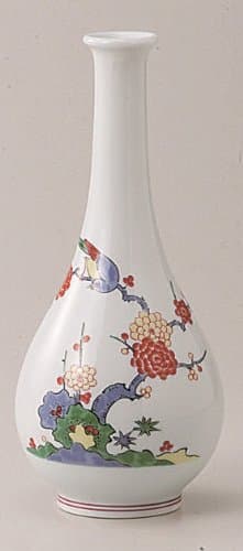 Traditional Japanese Flower Vase, Plum Flower and Bird, Imported from Japan