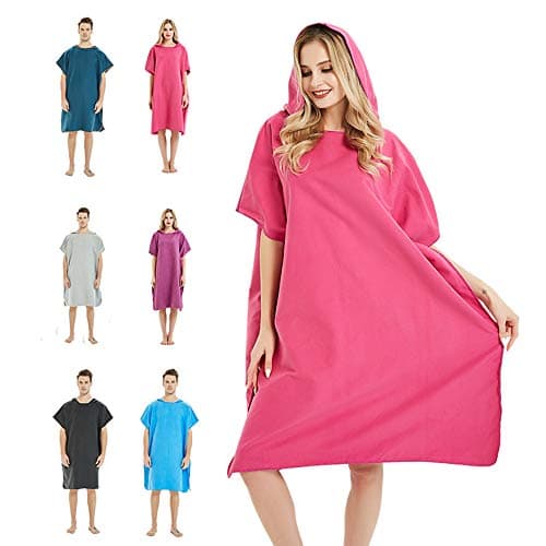 CAREWORXCAREWORX Surf Beach Poncho Wetsuit Changing Towel Bath Robe with Hood for Surfing Swimming Bathing Adults Men Women -One Size Fit All(Red)