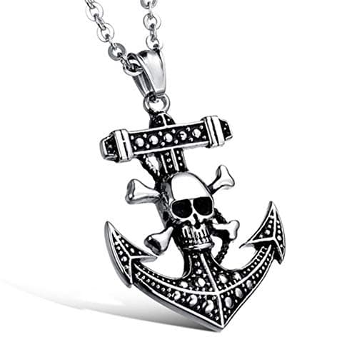 Skull Anchor Pendant Choker Necklace for Men Gothic Punk Crossbones Skeleton Heads Anchor Necklace Chain Fashion Jewelry