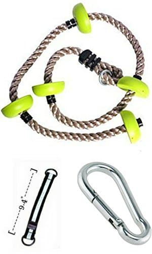 Soarin Supply Co Soft & Durable Green 6.5 ft Climbing Rope for Kids with Ribbed Foot Platforms Complete with Carabiner & Hanging Strap