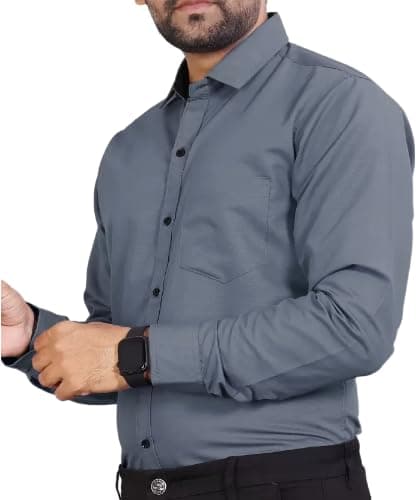 PinkmintCasual Cotton Blend Long Sleeve Light Beige Shirt for Men Formal Wear Regular Wear