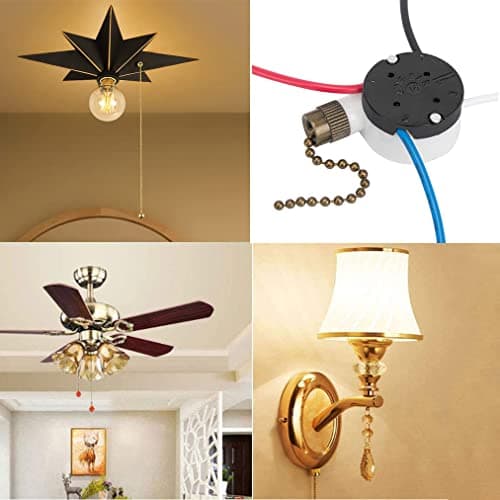 Bsentster Ceiling Fan Switch Zing Ear ZE-208s E89885 3 Speeds 4 Wire Pull Chain Switch Fan Light Switch Replacement Part with 4 Preinstalled Wires (Bronze Chain)