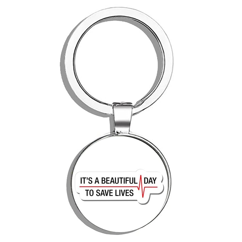 Grey's Anatomy Beautiful Day to Save Lives Metal Round Metal Key Chain Keychain Ring