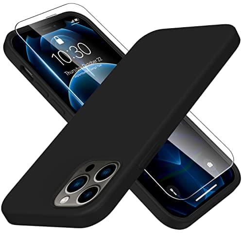 for iPhone 12 Pro Max Case with Screen Protector - Upgraded Full Coverage Soft Liquid Silicone Cover for Womne Girls- Scratch-Proof Protective Phone Case 6.7 inch - Black