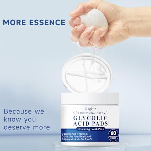 Ragkun Glycolic Acid Pads, Exfoliating Resurfacing Pads for Face with Salicylic Acid Pad with Tea Tree Oil, Exfoliating Face Peel & Radiance Deep Cleaning Effect, 60 Count