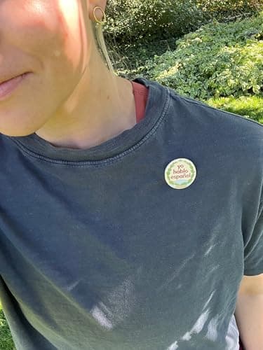 Blue and Gold Language I Speak Spanish Enamel Pin, Yo hablo español, with Bird Prickly Pear Cactus