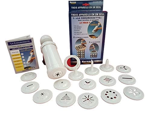 Chourossette, Family Device for Making Churros at Home and at Fairs. Complete with 10 Nozzles Including 1 Special for Hollow Churros Nozzle to Fill with Chocolate for Example (A Real Treat for Kids.... and Adults)