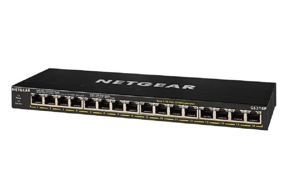 PoE Switch 16 Port Gigabit Ethernet Unmanaged Network Switch (GS316P) - with 16 x PoE+ @ 115W, Desktop or Wall Mount