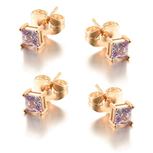 Yumay 14kt Yellow Gold Stud Earrings Made with Sparkling Diamond Purple Birthstone for Women