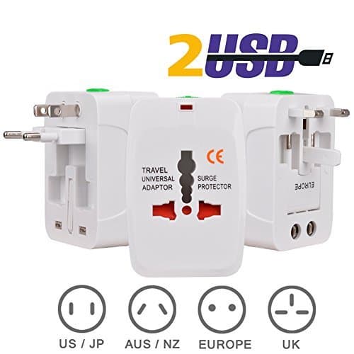 Aitmexcn Universal Travel Adapter, All in One International Power Adapter, Portability& Lightweight Worldwide Plug with Dual USB, Surge Protector for UK, EU, AU, Asia Covers 150+Countries