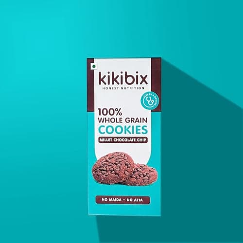Kikibix Millet Choco Chip Cookies, Healthy & Tasty Jowar Jaggery Biscuit For Diabetics, Dieting & Weight Loss, Millets Multigrain High Fiber Chocolate Cookie Snack With No Maida & No Palm Oil, 260 gm