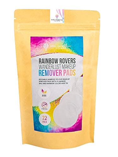 RAINBOW ROVERS Makeup Remover Pads (22 Pack)| Zero Waste Reusable Bamboo Velour | Pads for All Skin Types and Toners | Cotton Rounds' Eco Friendly Alternative | Free Bonus Hair Ties