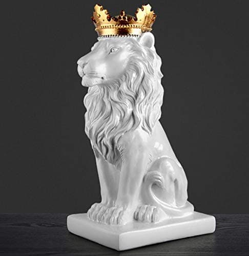 DAJIADS Figurine Figurines Statue Statues Statuette Gold Crown Lion Statue Handicraft Decorations Decorations for Home Sculpture Home Decoration Accessories,White