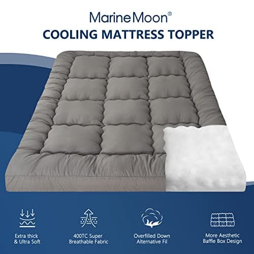 Marine Moon Mattress Topper Queen Marine Moon Cooling Bed Topper Cover Thick Soft Pillow Top Mattress Pad Plush Hotel Down Alternative Mattress Topper with Deep Pocket 8-21 Inch Grey