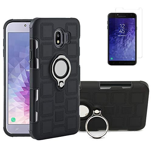 Strug for Samsung Galaxy J4 2018 Case,[Tempered Glass Screen Protector] Dual Layer 360 Degree Rotating Kickstand Case with Screen Protector for Samsung Galaxy J4 2018 (Black)