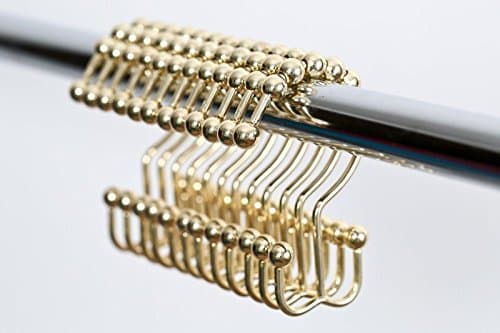 Stainless Steel Double Glide Shower Curtain Hooks - Modern Decorative Design High Grade Corrosion Free Round Rollers - Set of 12 - No More Rusty Shower Curtain Rings!