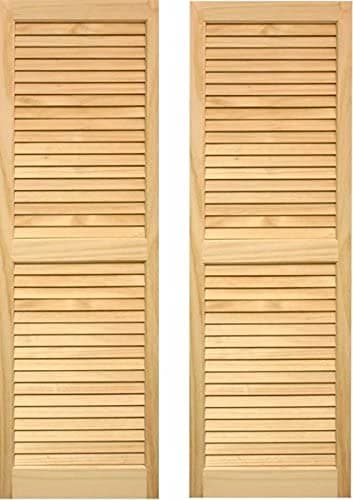 LTL Home Products AM-SHL47 American Wood Exterior Window Louvered Shutters, 15" x 47", Unfinished Pine