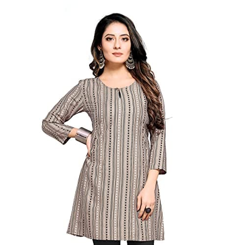 Shiv Textiles Rayon Fabric Printed Round Neck Short Kurtis for Women Top Dresses Kurti for Ladies & Girls Kurtis