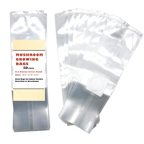 50 Pack, Extra Large Mushroom Grow and Spawn Bags - Extra Thick Polypropylene Material, Tear Resistant - Size 20" X 8" X 4.7" with 0.2 Micron Filter Breathable - Spawn Rye