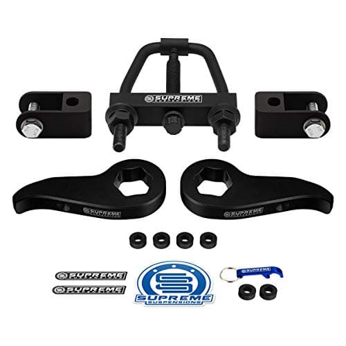 Supreme Suspensions - Adjustable 1-3" Front Leveling Kit with Shock Extenders & Tool for Chevy Silverado/GMC Sierra 2500HD 3500HD 4WD [Koozie Can Cooler Included with Purchase]