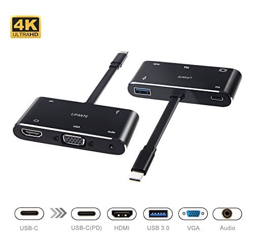 USB C Hub HDMI to VGA Adapter USB-C Dongle, LIFANTE 5 in 1 USB Type C to HDMI with USB 3.0/Audio/USB-C Power Delivery Multiport Dongle for MacBook Pro 2018/2017, Nintendo Switch, Chromebook Pixel