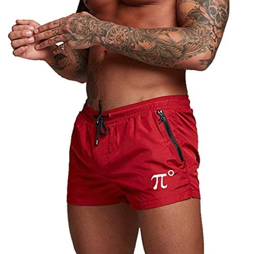 PIDOGYM Men's Running Shorts Swim Trunks Quick Dry Lightweight with Zipper Pocket Red