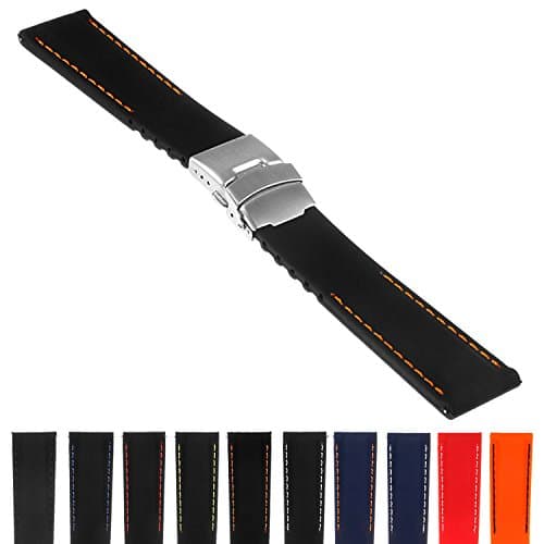 Rubber Watch Band with Stitching & Deployant Clasp - Quick Release Strap - 18mm 20mm 22mm 24mm