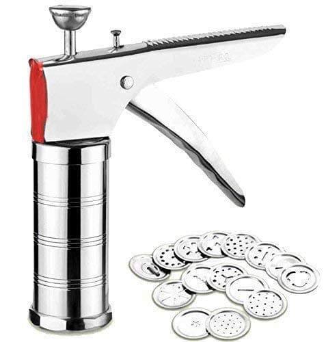 Ardith Stainless Steel Kitchen Press with 15 Different Types of Jalies, Murukku Maker/Bhujiya Maker/Noodles/Cookies/Namkeen/Chakali Maker/Sev Maker/Farsan Maker/Gathiya Maker (Silver)