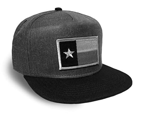 Texas State Flag Baseball Hat Charcoal Blk Snap Back Flat Brim Cap