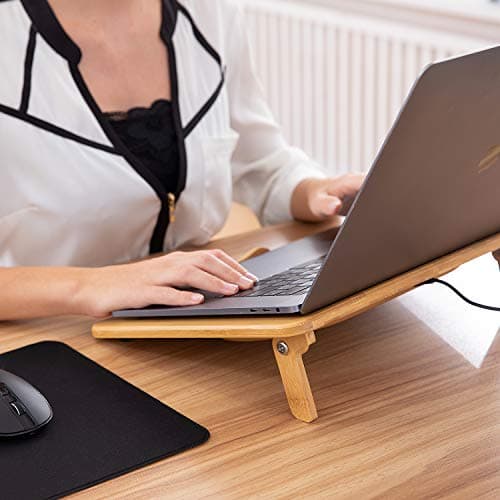 KLIM Bamboo - Laptop Cooling pad - 2022 Version - Adjustable Speed - Cooling Stand with Fans and Bamboo Structure, for laptops Between 10” and 15,6” - Extra USB Port