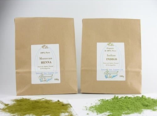 100g Indigo, Organic and 100g Pure Moroccan Henna, Dark Brown, Jet Black Natural Hair Dye