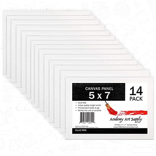 Canvases Panels 5 x 7 inch - 100% Cotton Artist Blank Canvas Board for Painting, Pre-gessoed, Primed, Acid-Free Blank Canvas, Perfect for Acrylic and Oil Painting, Pack of 14