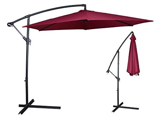 10ft Outdoor Patio Sun Shade Umbrella Cantilever Hanging Offset Crank - Canopy Red