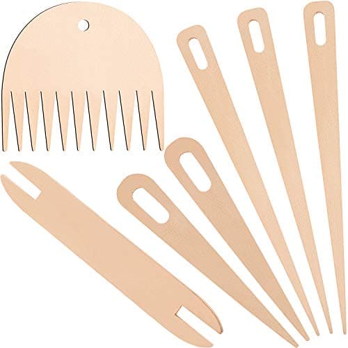 WILLBOND 7 Pieces Wood Hand Loom Set, Includes 5 Wood Weaving Crochet Needles, 1 Wooden Shuttle, Stick, Comb - Suitable for Kids & Adults, Traditional Weaving Kit
