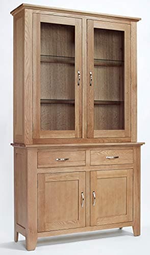 Hallowood Furniture Camberley Medium Dresser Display Cabinet in Light Oak Finish | Solid Wood Wide Storage Cupboard, CA-DREM