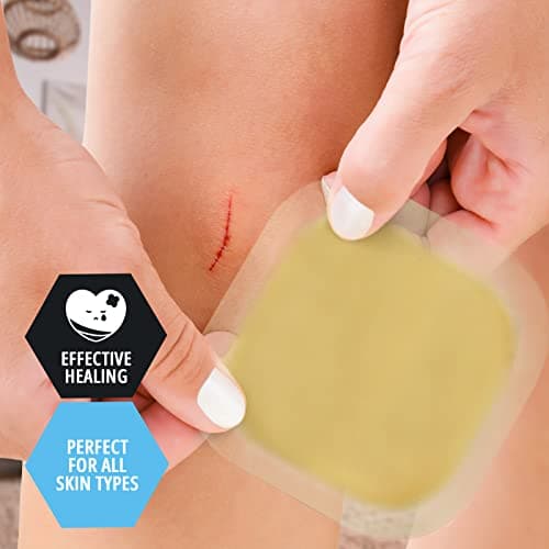MED PRIDE Hydrocolloid Wound Dressing Pads| 5-Pack, Sterile Adhesive Patches| Individually Packed, Highly Absorbent, Water-Resistant & Comfortable Thin 4'' x 4''