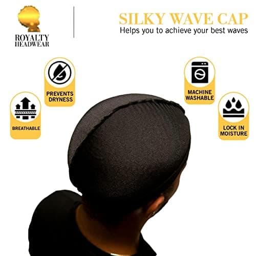 Royalty Headwear Silky Wave Cap for 360, 540 & 720 Waves, Soft Breathable Durag Skull Cap Beanie for Men