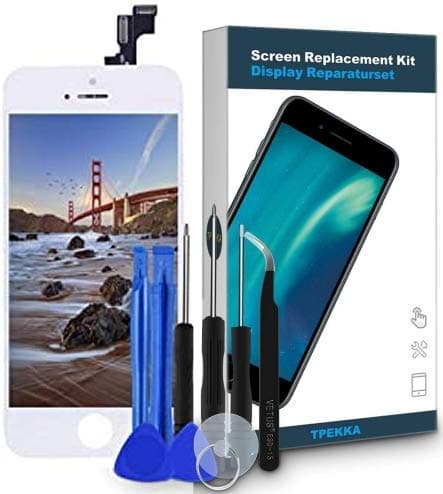 Screen Replacement TPEKKA for iPhone 5S White LCD Display Digitizer Glass Lens Full Display Assembly with Touch Digitizer Screen Free Repair Tool Kits (4 Inch)