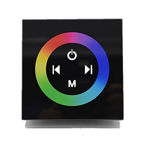 Touch Panel Wheel LED RGB Controller Rainbow Color Ring DC12V-24V 12A/3 Channels RGB LED Strip Touch Panel Controller Mounting On Wall (RGB Controller In Black)