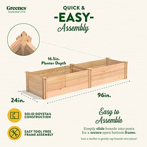 Greenes Fence Premium Cedar Raised Garden Bed, 2' x 8' x 16.5" - Made in USA with North American Cedar