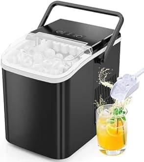 Sweetcrispy Countertop Ice Maker with Scoop, Basket and Handle, Portable Ice Machine 9 Ice Cubes Ready in 6 Mins, 26.5lbs in 24Hrs, 2 Sizes for Home Kitchen Office Bar Party