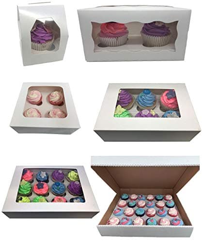 Windowed Cupcake Boxes for 1, 2, 4, 6, 12 & 24 Cup Cakes with Removable Trays (1, Holds 1)