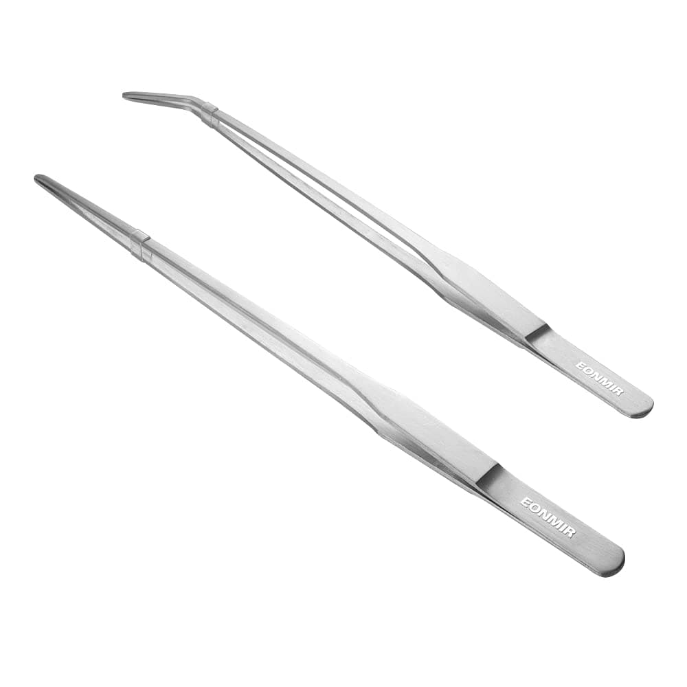 EONMIRStainless Steel Feeding Tongs for Reptile Vivarium Plants Snake Lizards Spider Frog Gecko, Aquarium Long Tweezers - 2Pcs