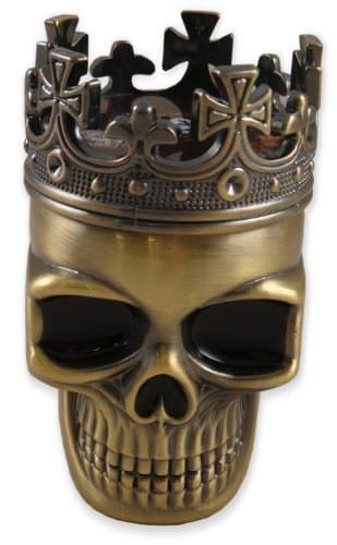 DealInfinite Crowned King Skeleton Skull Metal Herb Spice Grinder Sifter Pollen Screen Storage Space Brass Tone
