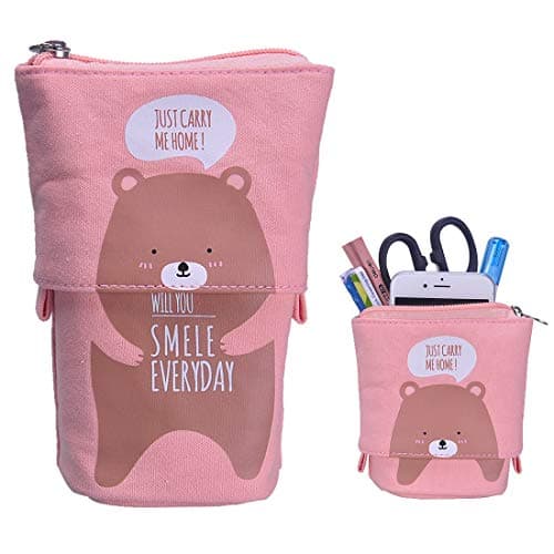 Eselltotal Stand up Pencil Holder Telescopic Pencil Case Transformer Pen Box,PU Cartoon Cute Cat Telescopic Pencil Pouch Bag for Christmas Gifts, Birthday Gifts