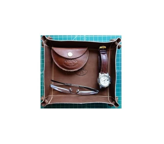BEAUTIFUL PREMIUM LEATHER VALET TRAY (WALNUT) Exclusively sold on Amazon! MADE IN THE U.S.A.-Groomsmen Gift 8" X 9" Father's Day Gifts SHOWN IN THE PICTURES.